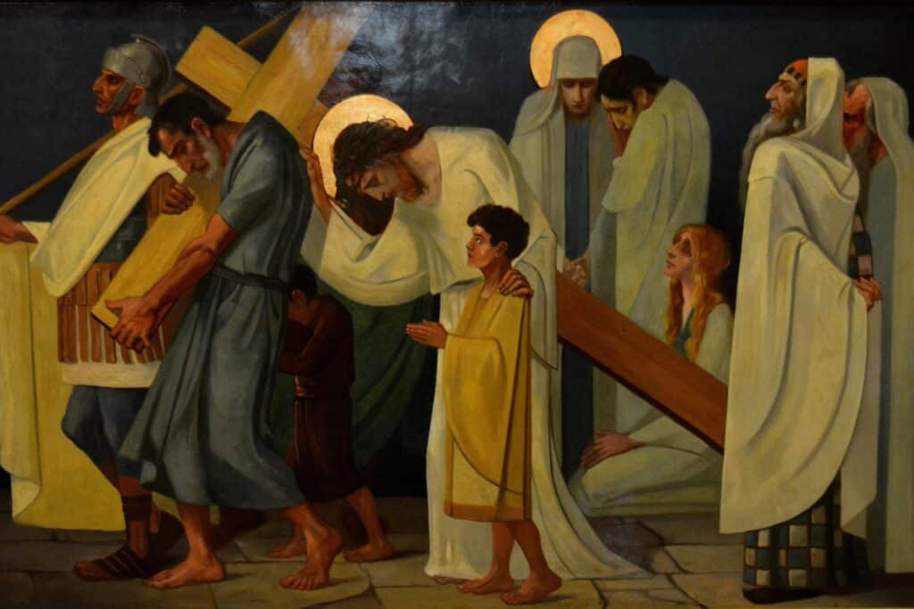 RomkeHoegstra – Šimon z Kyrény pomáhá Ježíši nést kříž