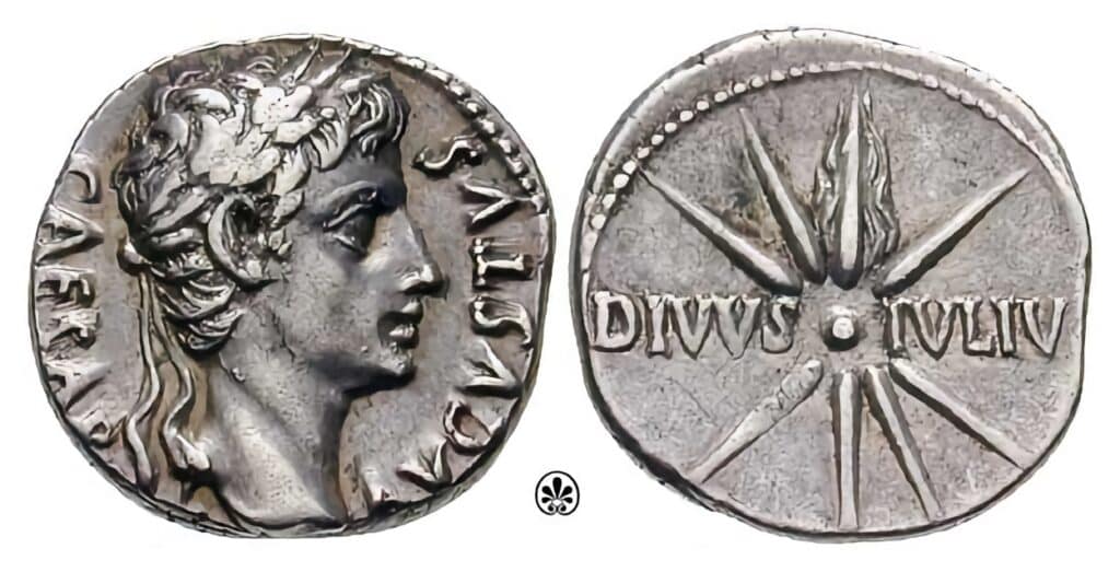 Římský denár s portrétem císaře Augusta (jinak Gaius Octavius). Vyraženo asi 19–18 př. n. l. | Zdroj Wikimedia Commons