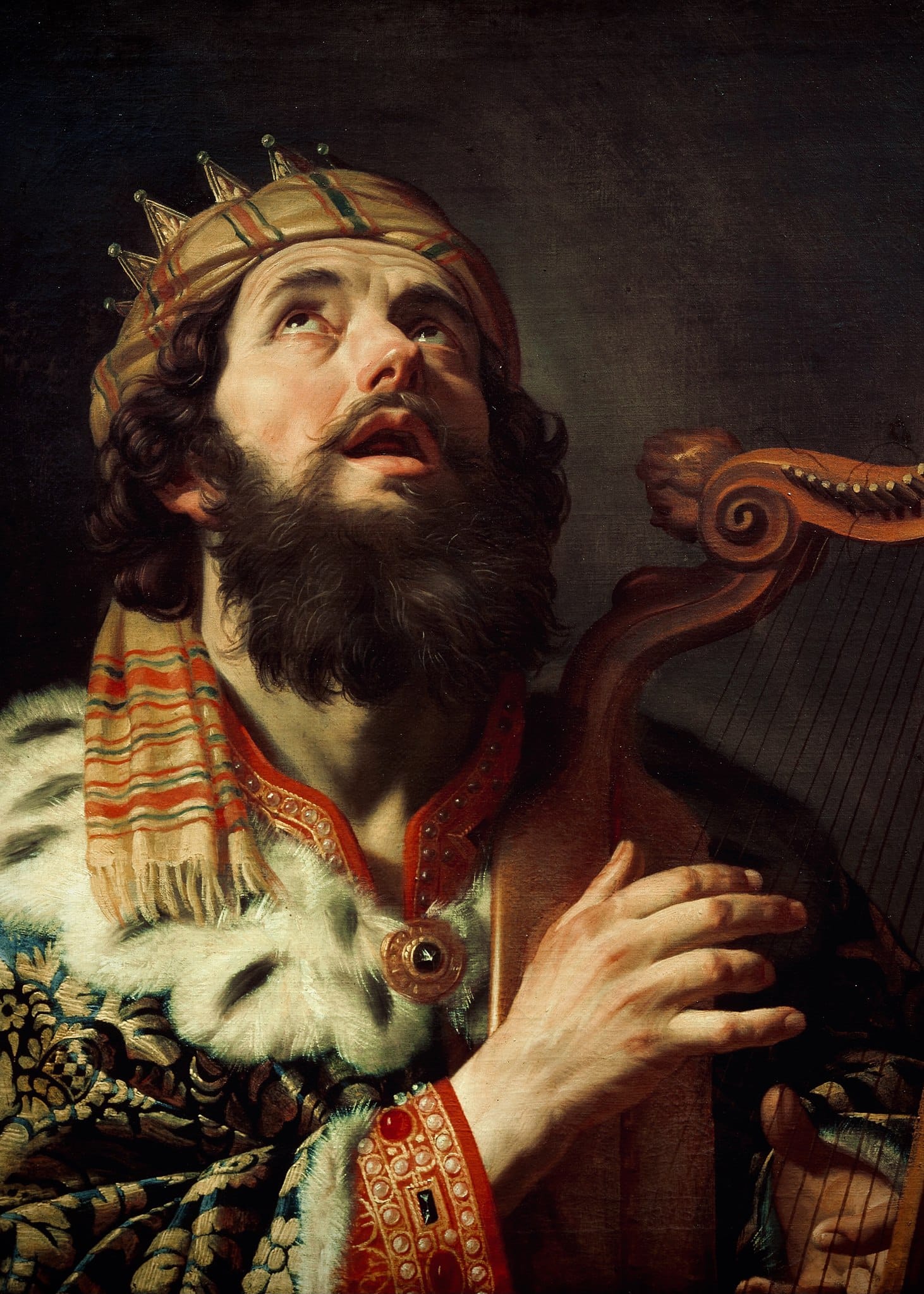 Gerard van Honthorst: Král David hraje na harfu (1622) | Zdroj Wikimedia Commons