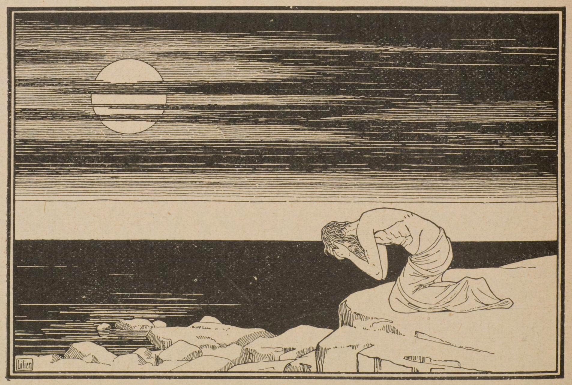 Ephraim Moses Lilien: Naříkající Jób (ilustrace ze školní biblické učebnice 1914) | Zdroj Wikimedia Commons